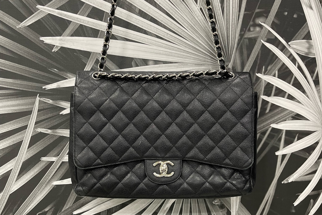 CHANEL Black Caviar Leather Classic Maxi Double Flap Bag Silver Hardwa -  The Purse Ladies