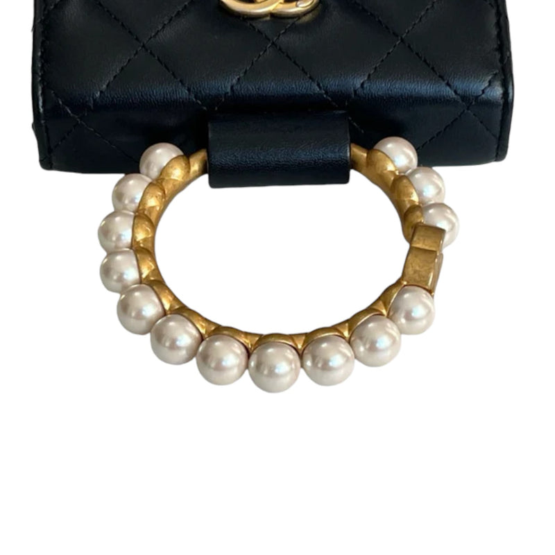 Pearl Bracelet Clutch with Chain Lambskin Black GHW