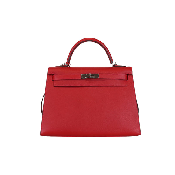 Hermes Kelly I 32 Sellier Bag Tri-Color Box Rouge H/Rouge Vif/Bleu
