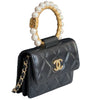 Pearl Bracelet Clutch with Chain Lambskin Black GHW