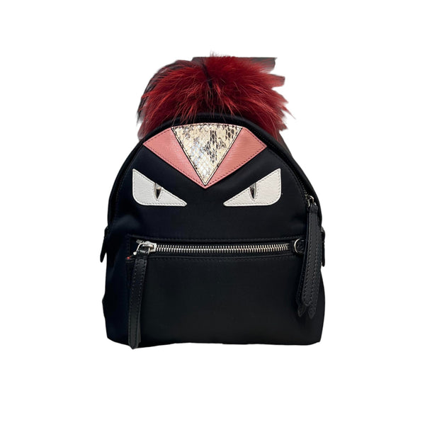 fendi mini fur backpack Fendi Fox Fur Monster Eyes Backpack Nylon Vitello Dolce Black SHW – Bag Religion