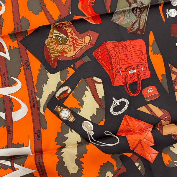 HERMES シルクスカーフ 90cm Monsieur Madame Pre-Owned Brown & Multicolor 'Monsieur et Madame' Silk Scarf 90