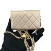 Lambskin Quilted Flap Card Holder With Belt Champagne GHW