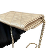 Lambskin Quilted Flap Card Holder With Belt Champagne GHW