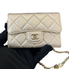 Lambskin Quilted Flap Card Holder With Belt Champagne GHW