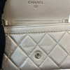 Lambskin Quilted Flap Card Holder With Belt Champagne GHW