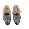 Flat Mules Crystal Embellished Leather and Fur Black Size 38