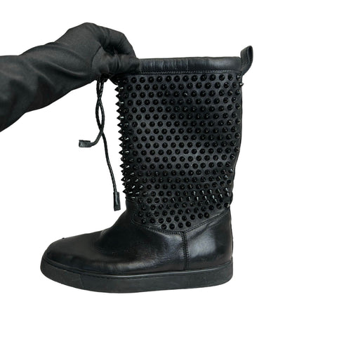 CC Combat Short Boots Tweed Grosgrain Black Size 38.5