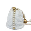 Pearl Drawstring Bucket Mini Calfskin Quilted White GHW