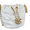 Pearl Drawstring Bucket Mini Calfskin Quilted White GHW