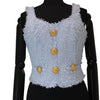 Tweed Button Crop Top Baby Blue Size 38