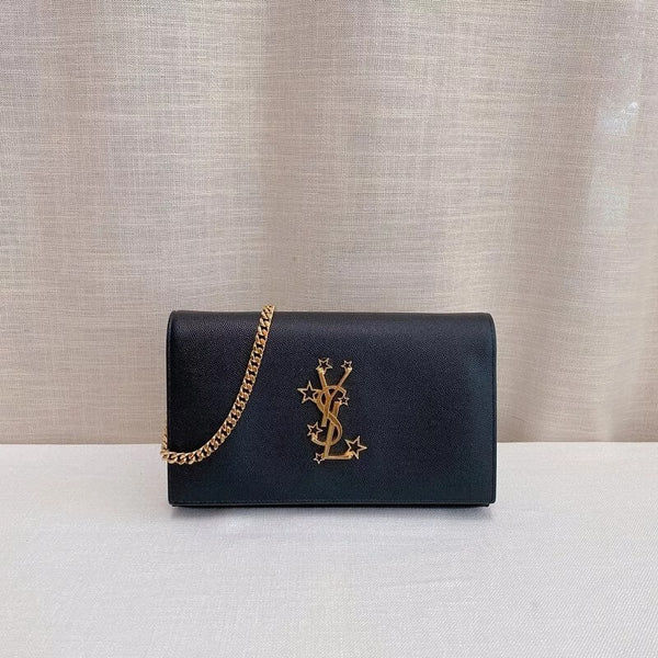 Stars Monogram Wallet on Chain Pebbled Leather Black GHW