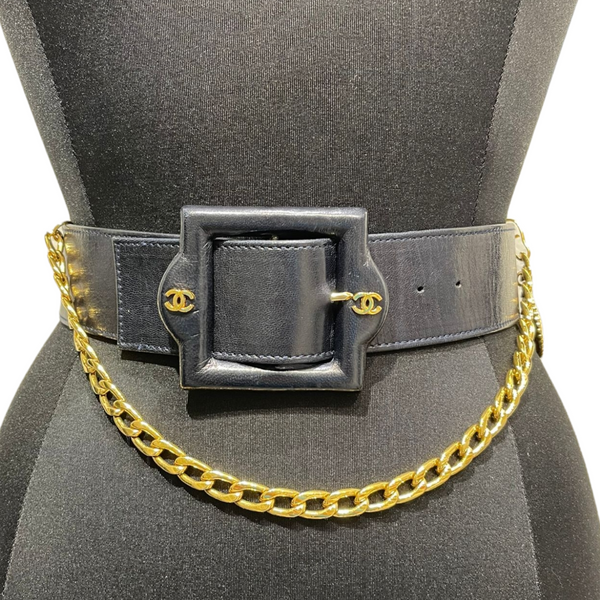 Vintage Chain Trimmed Leather Waist Belt Bag Religion