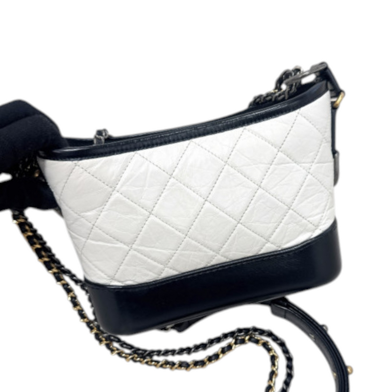 Gabrielle Hobo Small Calfskin Quilted Black White MHW