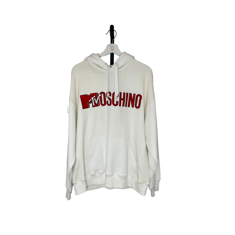 Moschino H&M X MTV White Logo Hooded Sweatshirt Size Medium