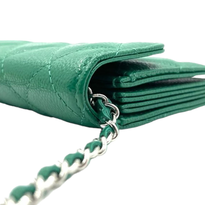 Flap Card Holder On Chain Caviar Quilted Green SHW