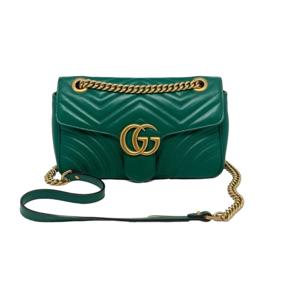 Small GG Marmont Calfskin Matelasse Emerald Green GHW