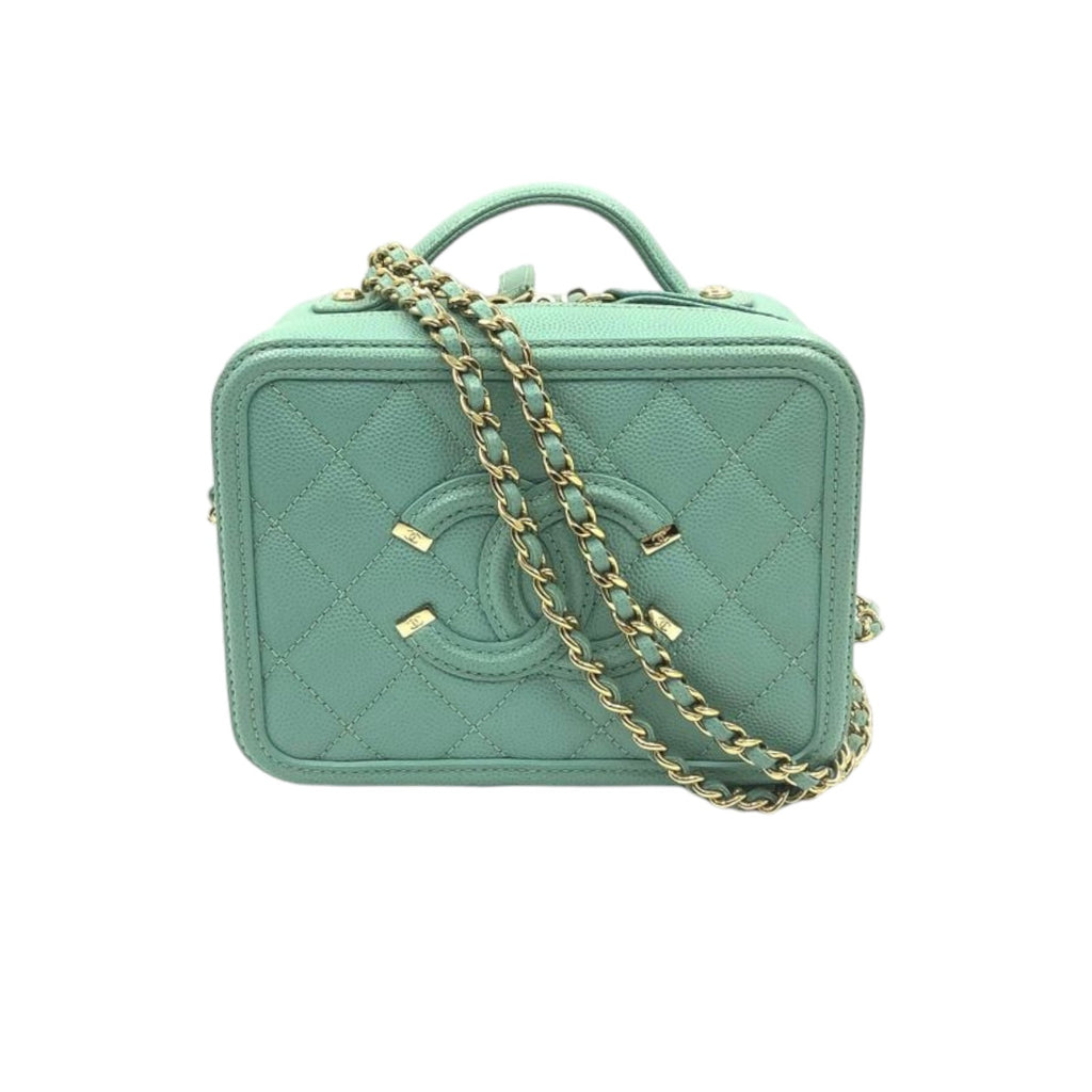 CC Filigree Vanity Case Small Caviar Tiffany Blue GHW