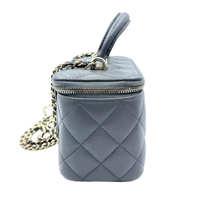 Vanity Rectangular Top Handle Small Lambskin Grey GHW
