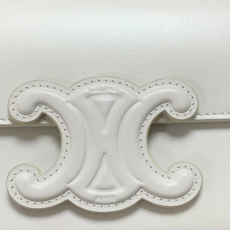 Shiny Calfskin Cuir Triomphe Chain Bag White GHW