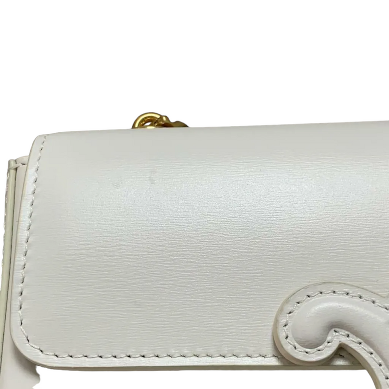 Shiny Calfskin Cuir Triomphe Chain Bag White GHW