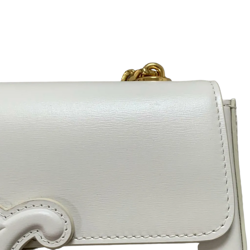 Shiny Calfskin Cuir Triomphe Chain Bag White GHW