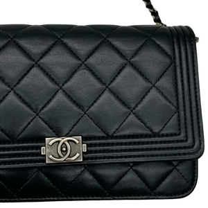Lambskin Quilted Boy Wallet on Chain WOC Black RHW