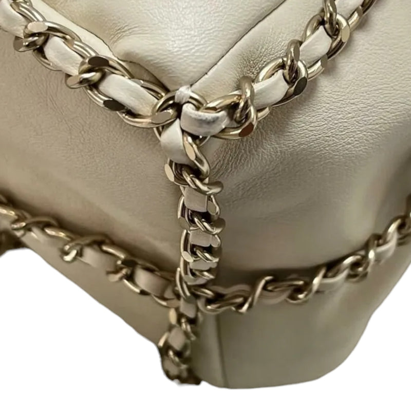 Chain Bucket Drawstring Lambskin White GHW