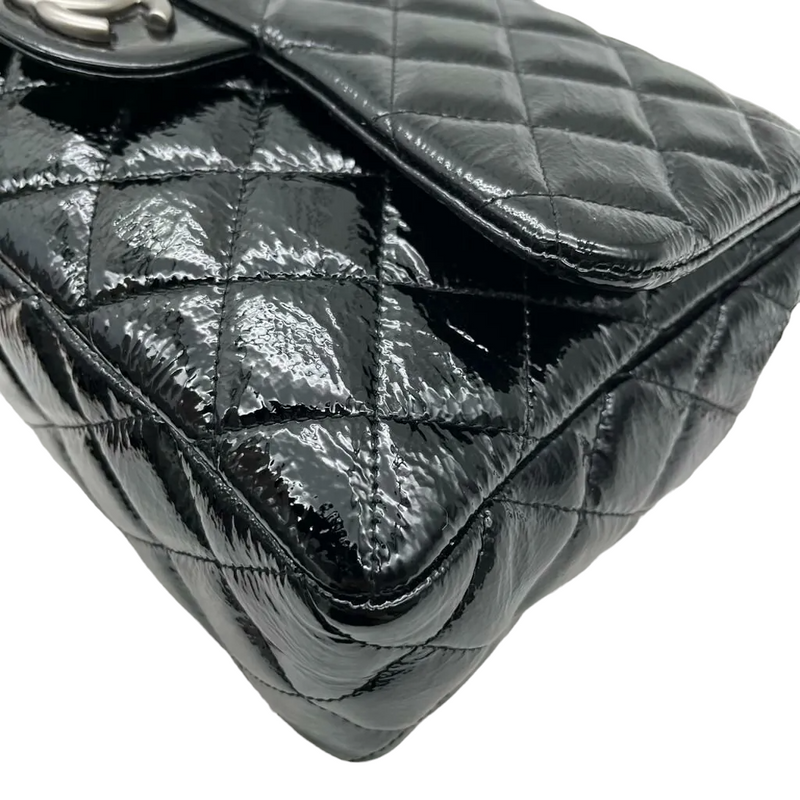 Chanel Vintage Classic Single Flap Bag Quilted Crinkled Patent Jumbo