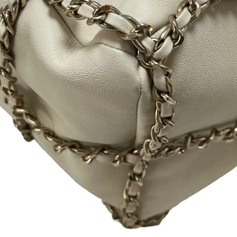 Chain Bucket Drawstring Lambskin White GHW