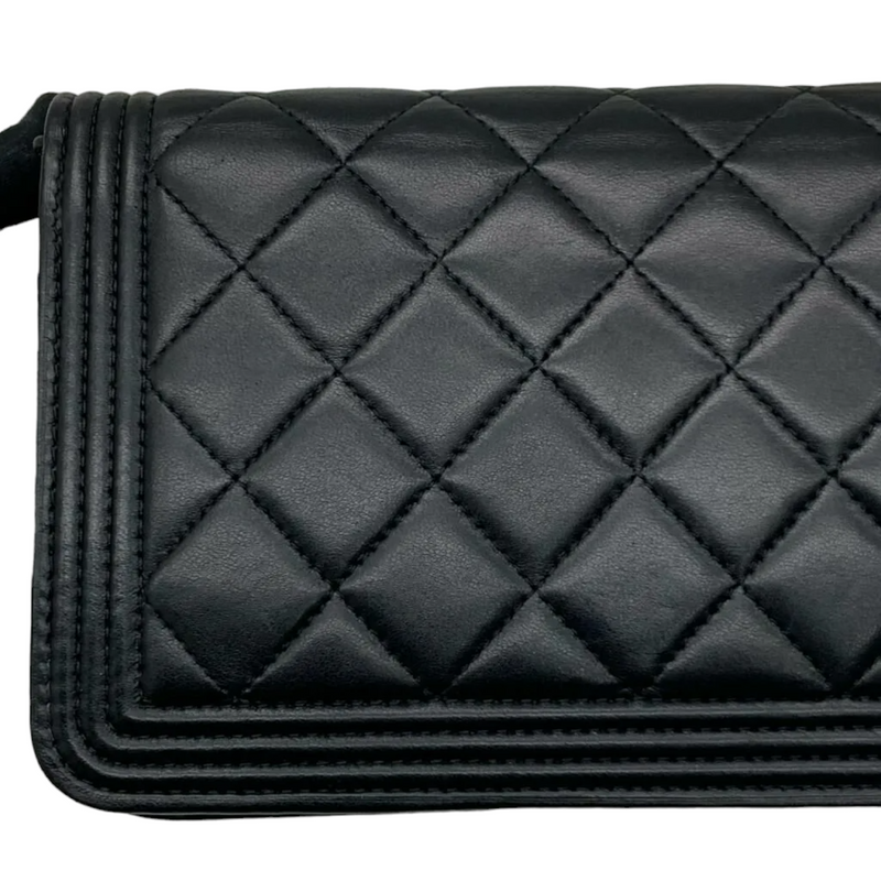 Lambskin Quilted Boy Wallet on Chain WOC Black RHW