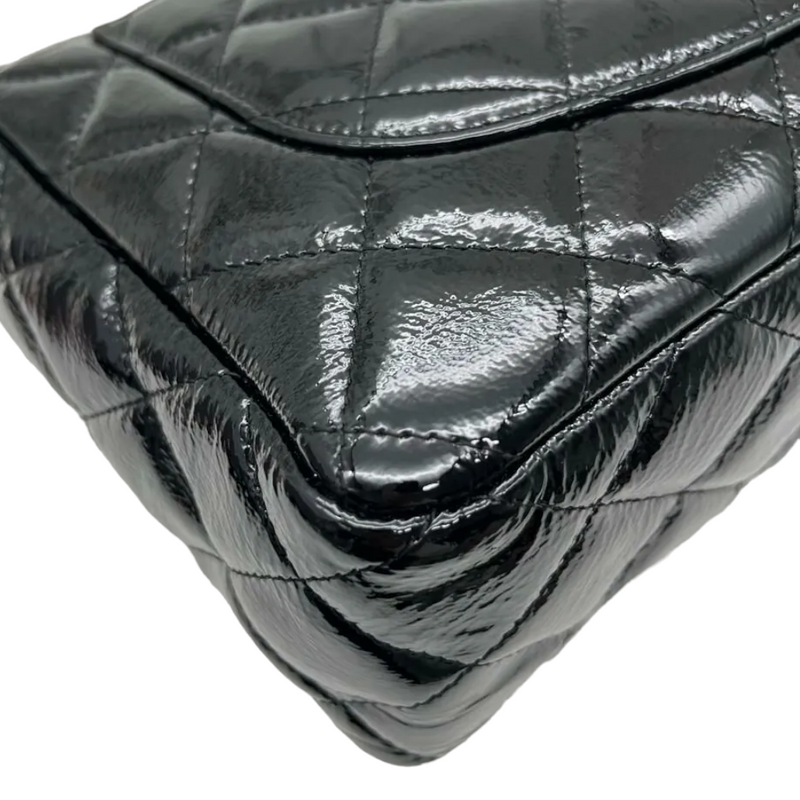 Chanel Vintage Classic Single Flap Bag Quilted Crinkled Patent Jumbo