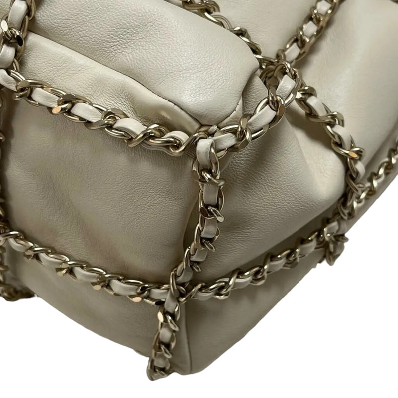 Chain Bucket Drawstring Lambskin White GHW