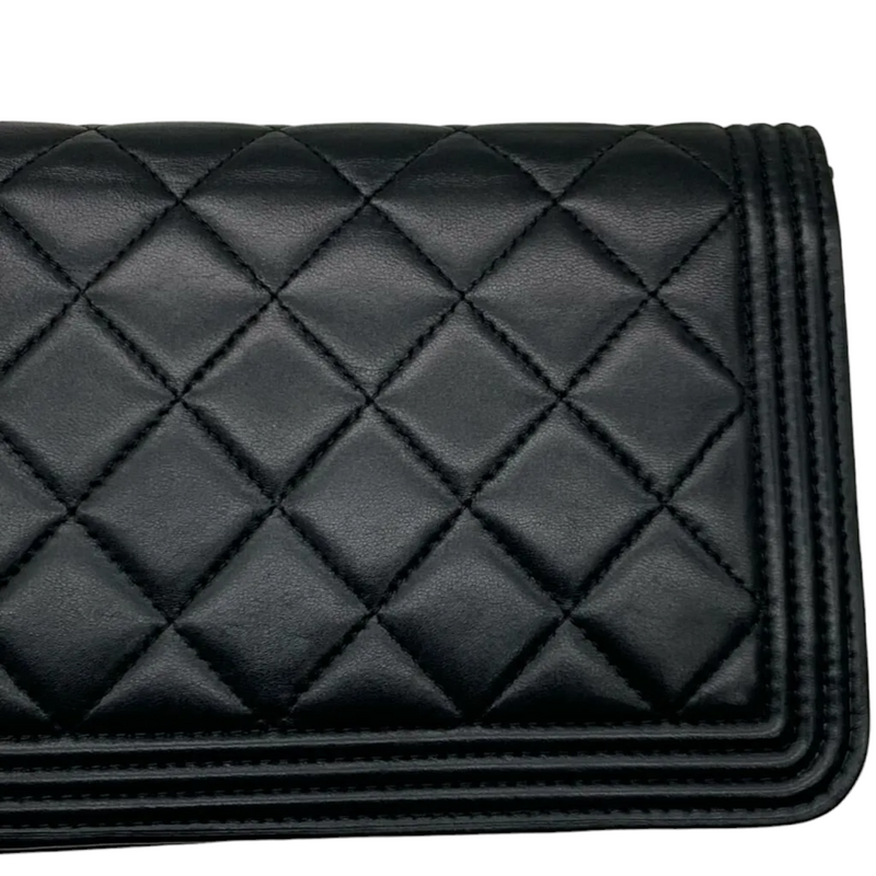 Lambskin Quilted Boy Wallet on Chain WOC Black RHW