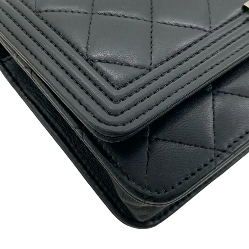 Lambskin Quilted Boy Wallet on Chain WOC Black RHW