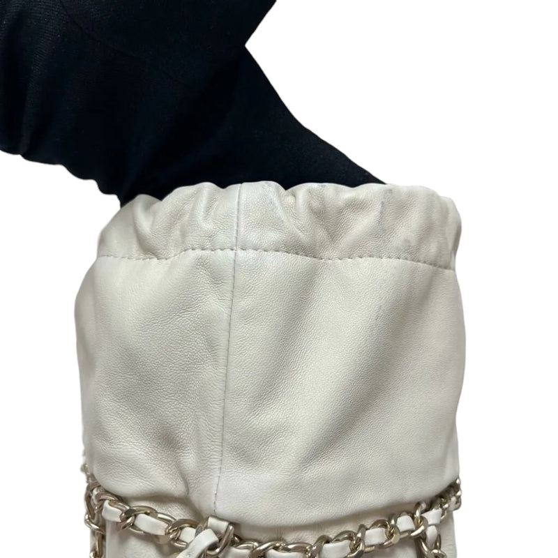 Chain Bucket Drawstring Lambskin White GHW