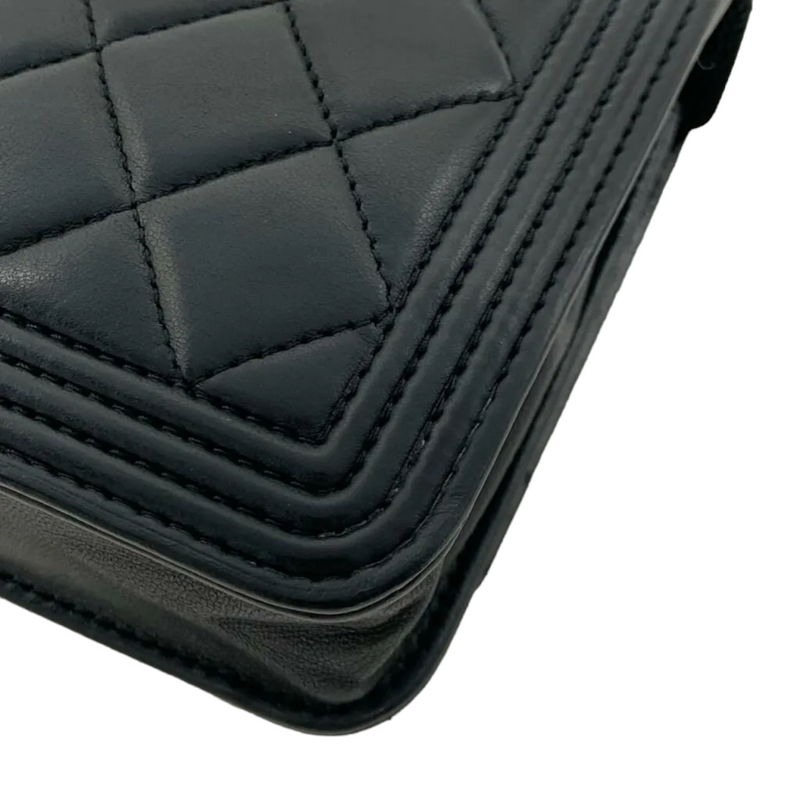 Lambskin Quilted Boy Wallet on Chain WOC Black RHW