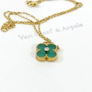 Vintage 18K Alhambra Necklace Malachite Diamond