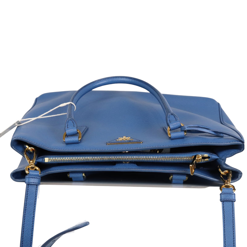 Saffiano Lux Galleria Double Zip Tote Blue GHW