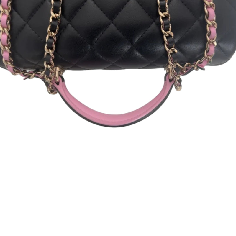 Bi-Color Mini Top Handle Rectangular Flap Lambskin Black Lilac GHW