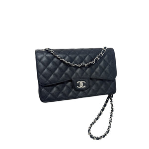 Double Flap Jumbo Caviar Quilted Black SHW