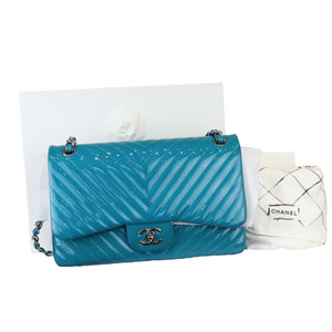 Jumbo Double Flap Chevron Patent Quilted Blue SHW