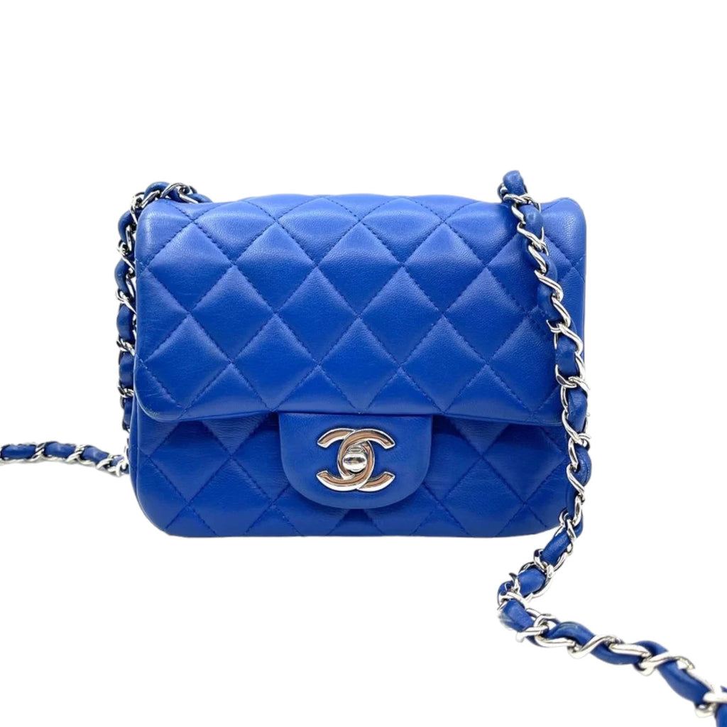 Lambskin Quilted Mini Square Flap Blue SHW