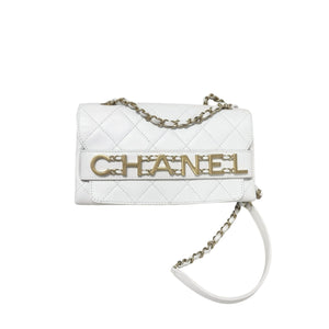Enchained Flap Small Calfskin Quilted White GHW