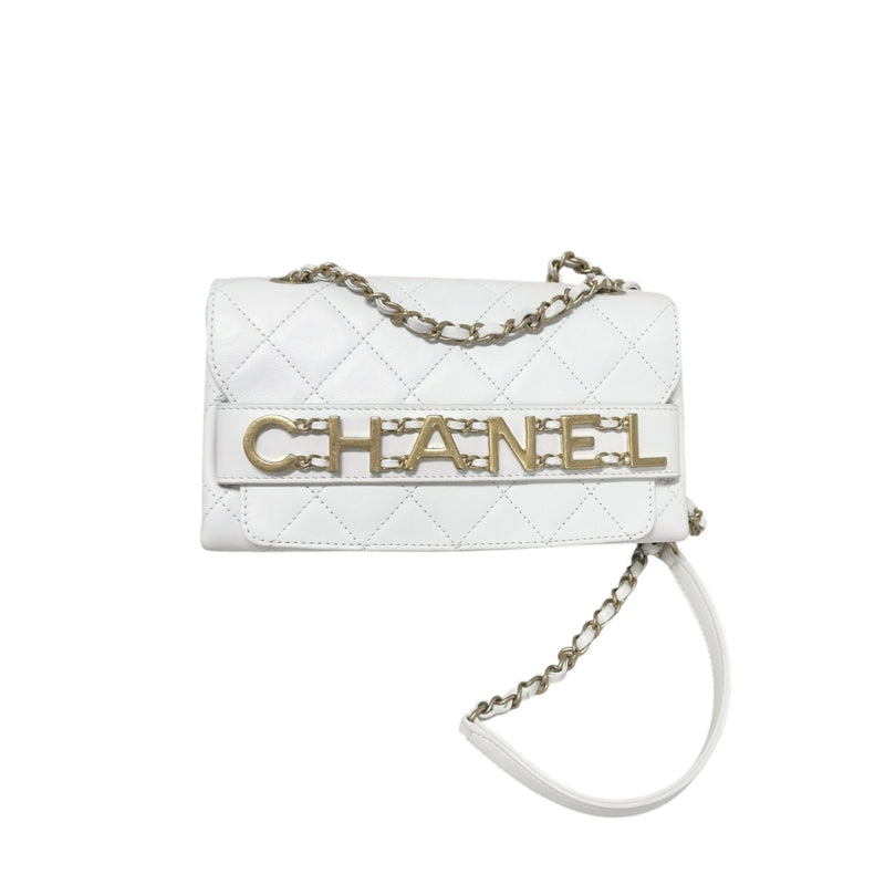Enchained Flap Small Calfskin Quilted White GHW