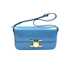 Shiny Calfskin Triomphe Shoulder Bag Light Blue GHW