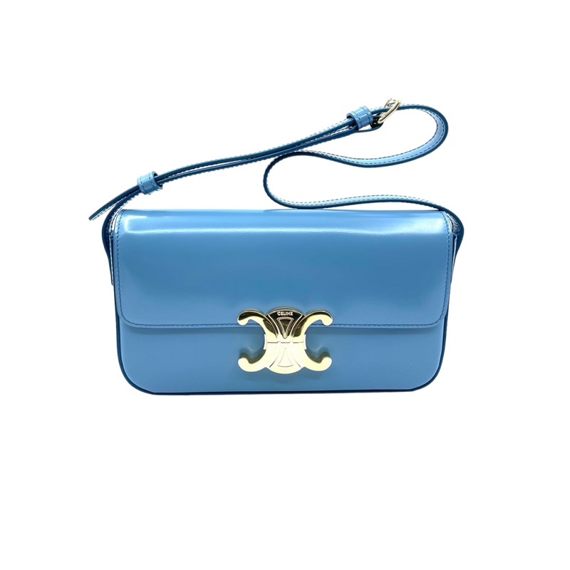 TRIOMPHE COMPACT WALLET IN SHINY CALFSKIN - PEARL BLUE