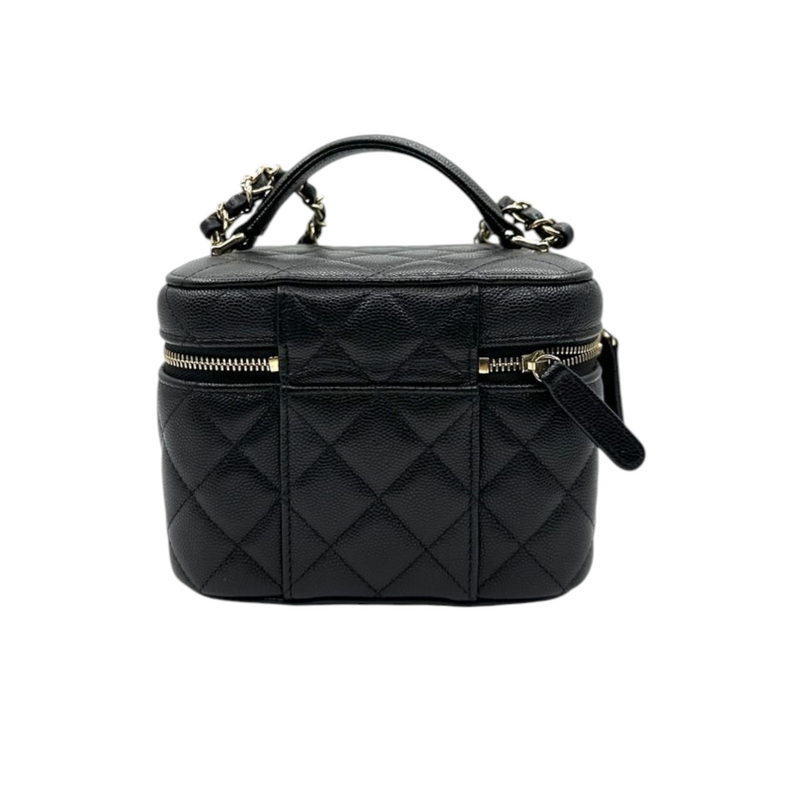 Chanel Top Handle Vanity Case With Chain Caviar Black LGHW