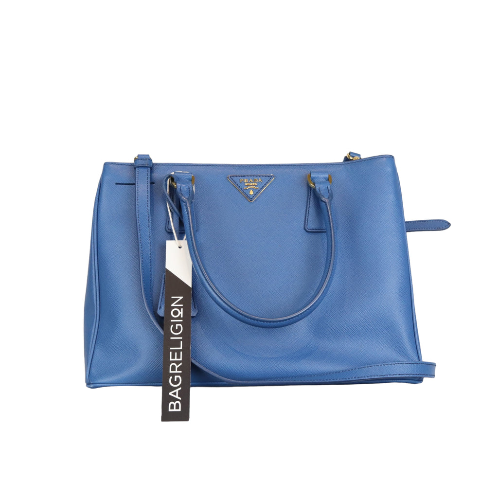 Saffiano Lux Galleria Double Zip Tote Blue GHW