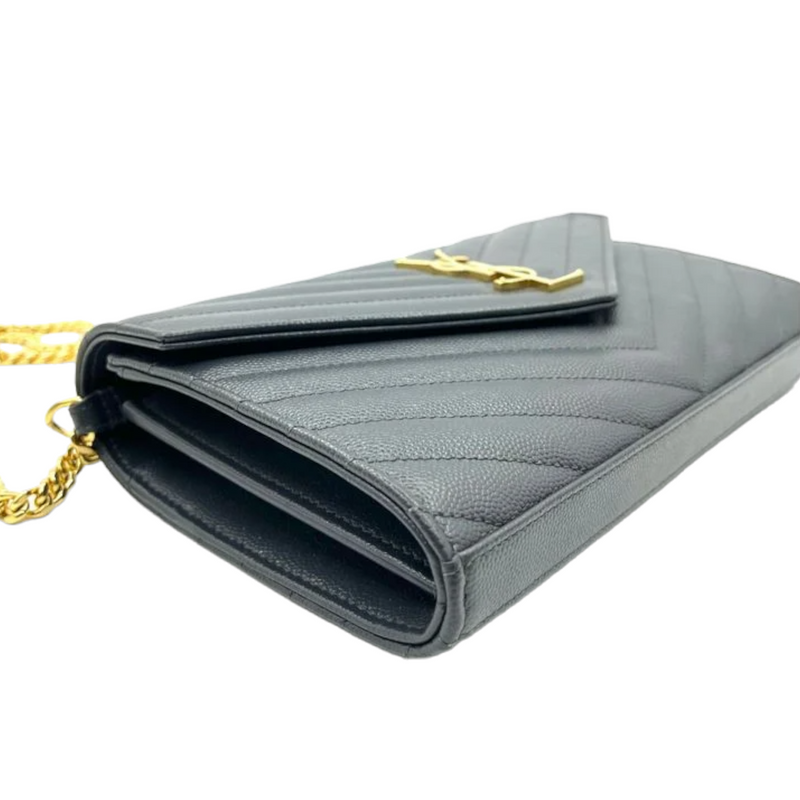 Saint Laurent Classic Monogram Wallet on Chain Matelasse Chevron Leather  Medium